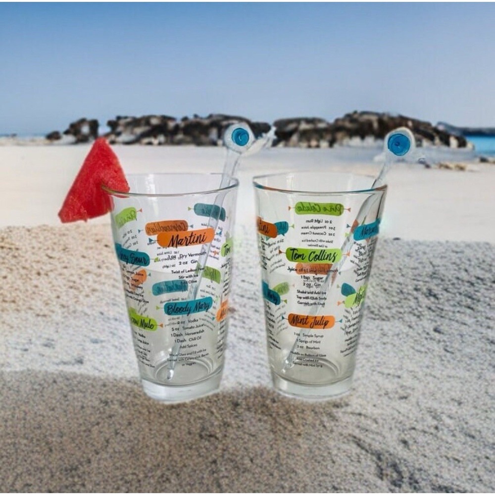Libbey Drink Recipe Pint Glass Mixed Cocktail Shaker Barware Drink Set Of 2